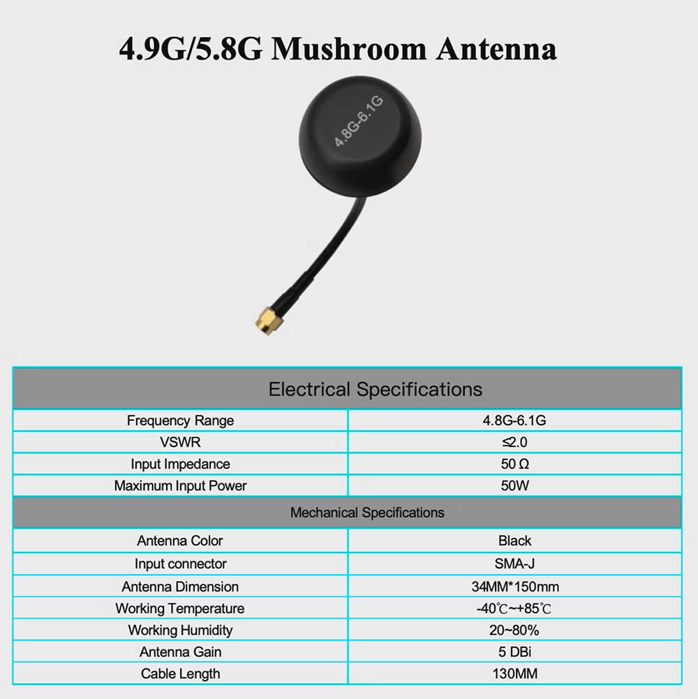4.9G 5.8Ghz 6G High-gain Video Transmitter FPV Antenna 4800-6100MHz Mushroom Head 4.9g 5.8ghz 6g high gain video transmitter fpv antenna 4800 6100mhz mushroom head